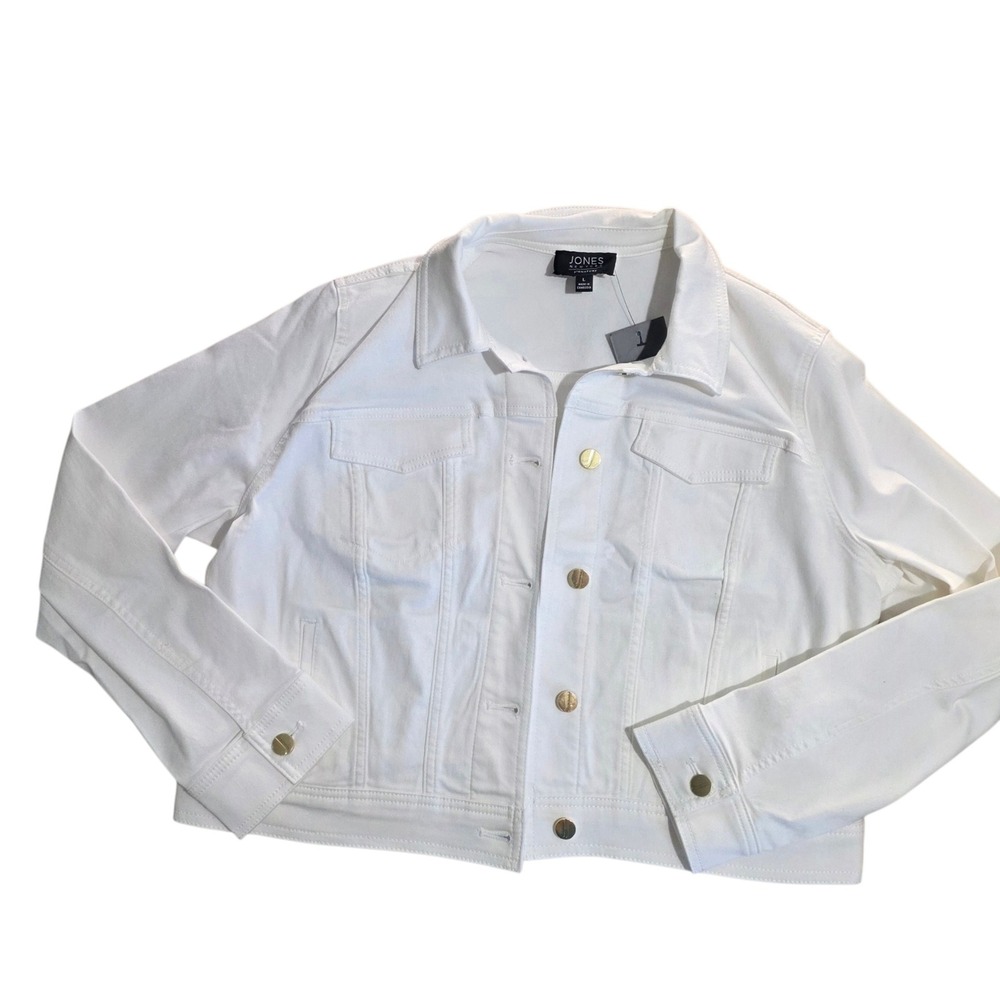 Jones New York Signature White Denim Style Jacket Gold Buttons NWTS size Large